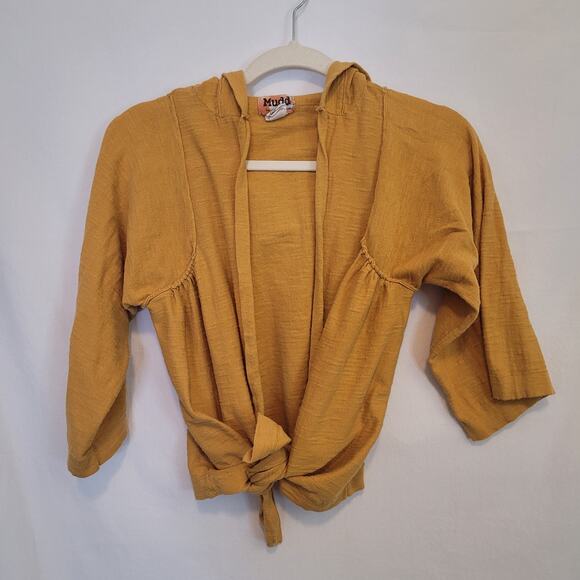 Mudd Marigold Hooded Tie‑Front Top XL ¾‑Sleeve lightweight Juniors Boho Fall - Picture 1 of 6
